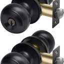 CML Hardware Entry Door Knob with Lock and Key, Keyed Different, Exterior Door Lock Sets for Front/Back Door, Round Ball Handle, Matte Black, 2 Pack