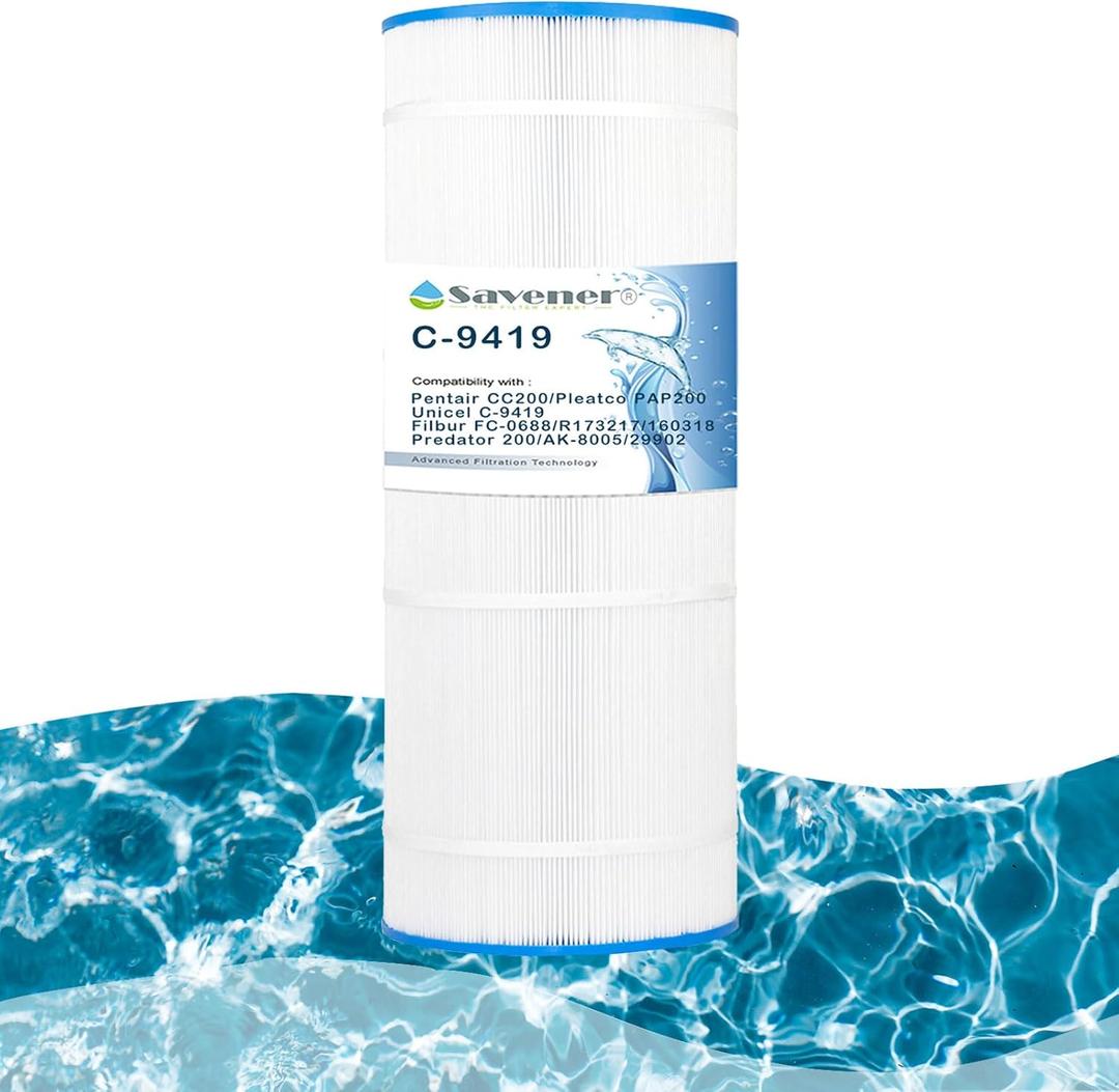 Savener C-9419 CC200 Pool Filter Cartridge, Replaces Pentair CC200, R173217, 160318, PAP200, Unicel C-9419, Filbur FC-0688, AK-8005, 29902, Predator 200, 200 Sq. Ft, 1 Pack