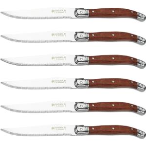 Steak knives Serrated Edge Sharp Light Premium Dishwasher Safe Stainless Steel knife set of 6 wood handle with Gift Box (Rosewood)