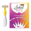 BIC Soleil 3 Colors Women's Disposable Razors With Aloe Vera and Vitamin E Lubricating Strip for Enhanced Glide, With 3 Blades, 14 Count