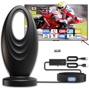 2025 TV Antenna for Smart TV and Old TV, 2200+ Miles Range HD Digital TV Antenna Indoor with 360 Signal Strongest Booster, Supports Local Channels 1080P 4K Reception for Home, RV, Camping (32ft)