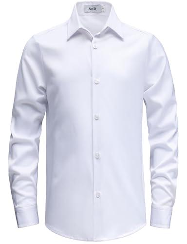 AOTIK Boys Stretch Wrinkle Free Dress Shirts Button Down Shirt Long Sleeve Formal School Uniform Shirts 12 White, White, 16