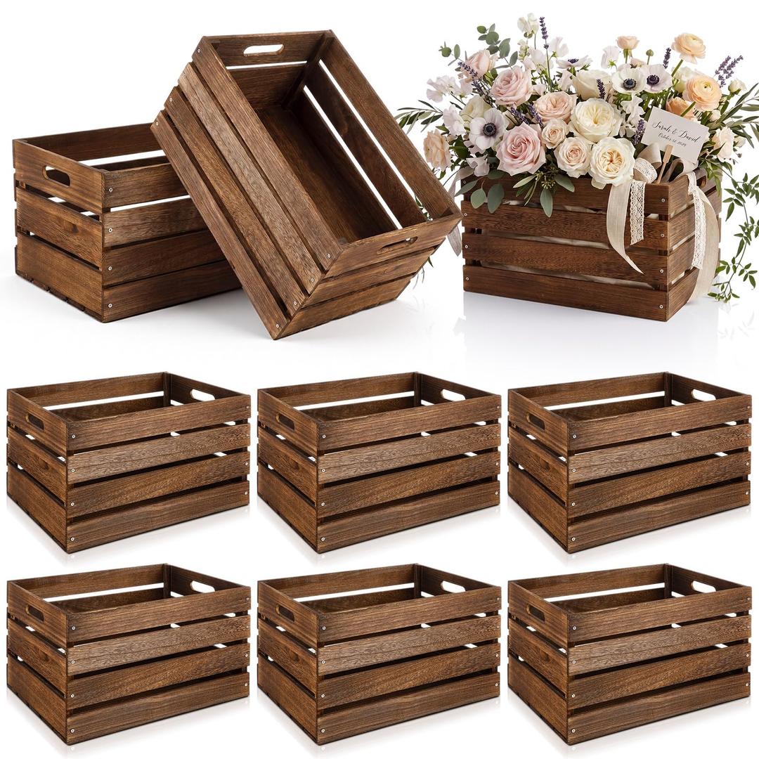 Weysat 6 Pack 12 Inch Wood Crates Box for Storage Display, Rustic Brown