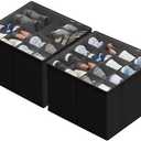 SUOCO 2 Pack Shoe Organizer for Closet, Fits up to 32 Pairs, Small Space Shoe Storage Boxes Bins Containers w/Adjustable Dividers and Clear Top, Black