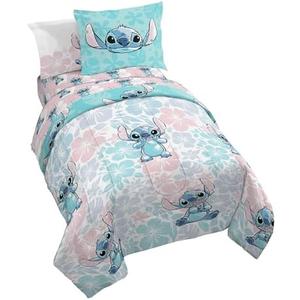 Jay Franco Disney Lilo & Stitch Twin Comforter Set - 4 Piece Bedding Includes Sheet Set & Pillow Covers - Super Soft Kids Floral Bedding