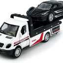 Flatbed Truck Toy Rescue Tow Truck Transport Trailer Car Carrier Metal Diecast Pull Back Vehicles 2 in 1 Vehicle Playset Toy Trucks for Boys Kids Toddlers Birthday Gifts for Age 3 4 5 6, White