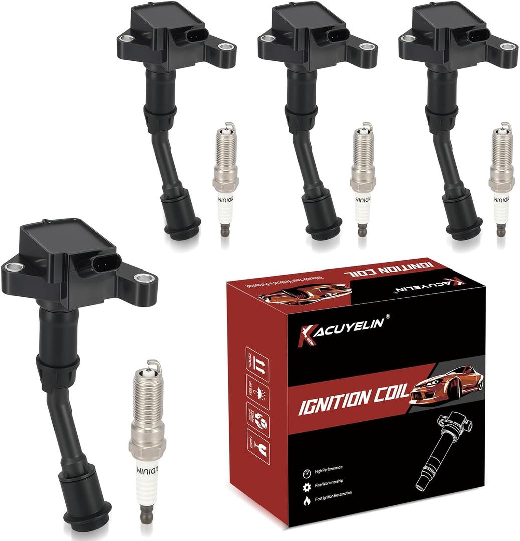 UF735 Ignition Coil Pack and Iridium-Platinum Spark Plugs Set of 4 Compatible with Ford Escape Fusion 2014-2020 1.5L Replaces# DG554, C880
