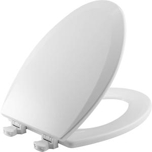 CHURCH Toilet Seat, Easy Clean Hinges Release for Deep Cleans, Durable Enameled Wood Seat, Elongated, White