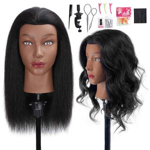100% Mannequin Head Human Hair, 16" Human Hair Cosmetology Manikin Head for Hairdresser Practice Braiding with Free Clamp Holder and Tools (16 Inch)