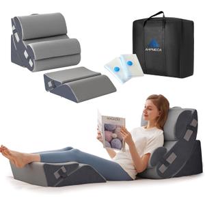 Ahpmeoa 6PCS Orthopedic Bed Wedge Pillow Set for Sitting up in Bed, Memory Foam Post Surgery Pillow for Back Pain Relief, Back Support Pillow for Acid Reflux Relief, GERD, Anti Snoring (Grey)
