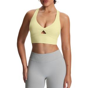 Aoxjox Women's Workout Sports Bras Twist Front Fitness Training Gym Bra Yoga Crop Lola Tank (Pastel Yellow, Small)