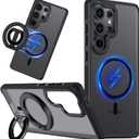 TIANNIUKE for Samsung Galaxy S25 Ultra Case, Dual-Side Magnetic Ring Holder,Compatible with MagSafe, Anty-Slip Grip,Military-Grade Protective, Adjustable Kickstand, Magnetic Phone Case (Black) 122