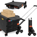 Foldable Utility Cart with Stair Climbing Wheels,Collapsible Rolling Crate with Magnetic Lid Telescopic Cover,Adjustable Telescoping Handle,360° Rotate Wheel Hand Cart for Teacher Shopping Moving