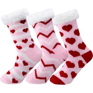 Mepase 3 Pair Sherpa Slipper Socks for Women Fuzzy Non Slip Slipper Socks Winter Thick Cabin Gift for Valentine Day