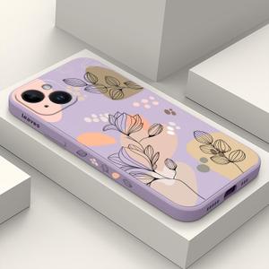 for iPhone 15 Plus Case, Side Flowers Pattern Design Slim Soft Protector Phone Cover for iPhone 15 Plus, Morandi Purple