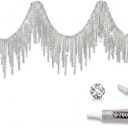 Rhinestone Fringe Rhinestone Fringe Belt Beaded Ribbon Diamond Tassel Chain for Jeans Clothing Accessories DIY Decoration (1 Yard, Silver)
