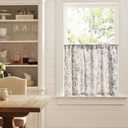 jinchan Amlie Floral Kitchen Curtains 30 Inch Length Linen Cafe Curtains Small Window Drapes Light Filtering Botanical Farmhouse for Bedroom Bathroom Rod Pocket 2 Panels Blue on Linen