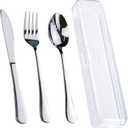 Travel Utensils With Case, Stainless Steel Reusable Portable Utensils Set With Case, Lengnoyp Travel Silverware Set (4 PCS Silver)