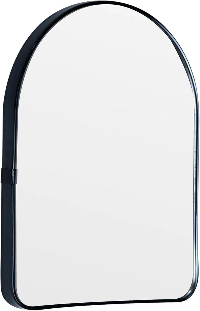 Funly mee Arched Wall Mirror, 15.8 x23.6 inches, Wall-Mounted Plastic Mirror, for Bathroom and Vanity (Black)
