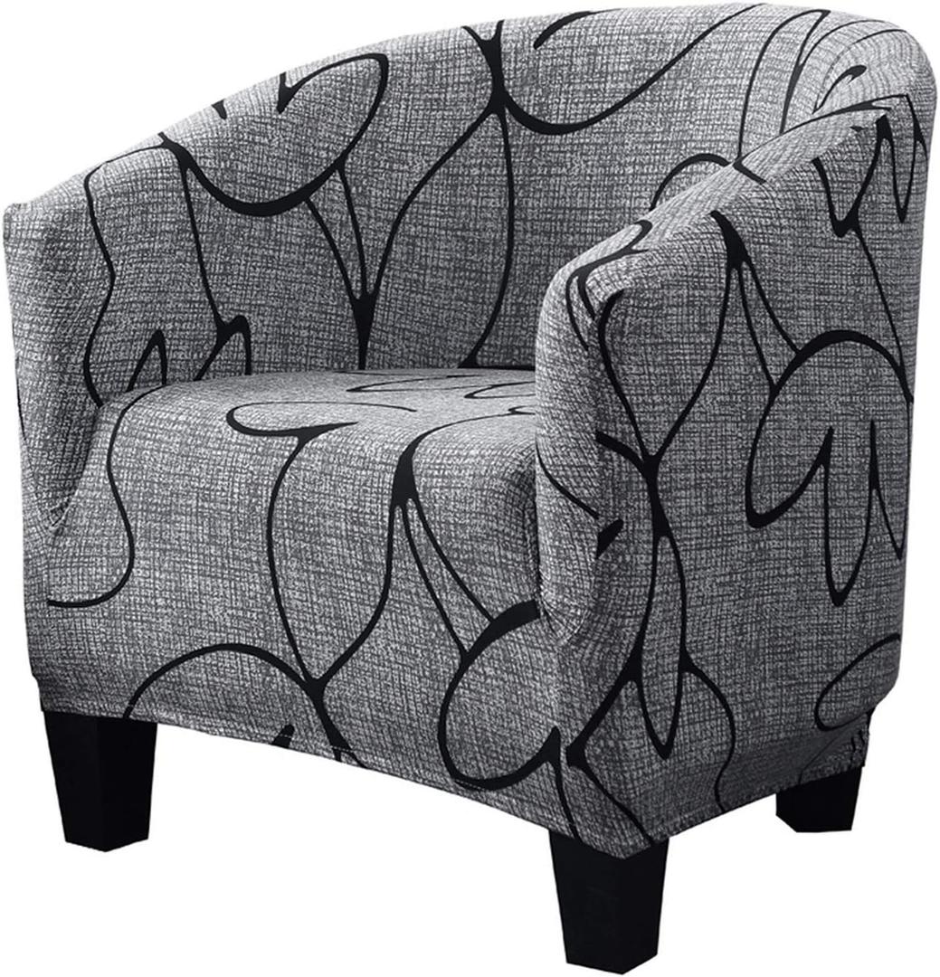 SearchI Club Chair Slipcover Stretch Barrel Chair Covers Printed Tub Chair Slipcovers Soft Spandex Armchair Sofa Cover Removable Couch Furniture Protector Arm Chair Cover for Living Room(Pattern 1)