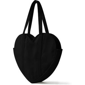 CosInStyle Cute Heart Shaped Canvas Tote Bag for Women, Daily Reusable Shoulder Grocery Book Bags with Pocket & Buckle