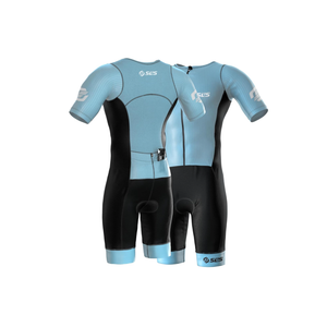SLS3 Triathlon Suits Mens Elite Aero Tri Suit Men - Trisuit Triathlon - Full Zip, Aero Sleeves, Internal and Rear Pockets L, Blue Skye