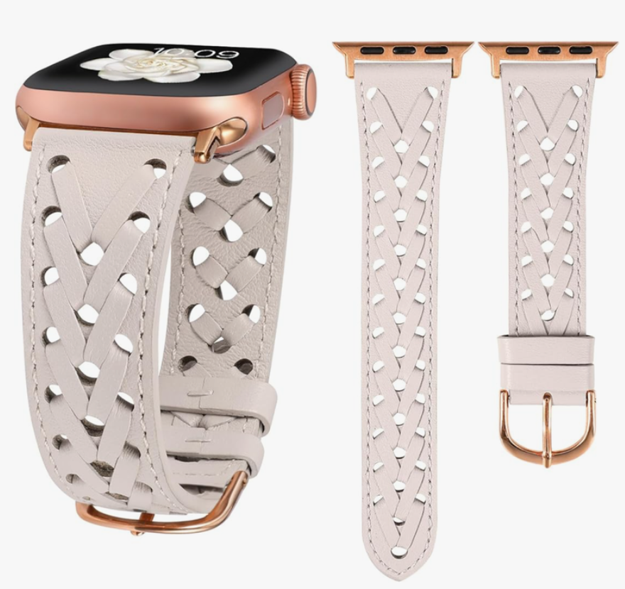 Wearlizer Leather Band Compatible with Apple Watch Band 41/40/38/44/45/46/49/42mm Women Men, Dressy Breathable Hollow-out Braided Strap for iWatch Bands Series 11 10 9 8 7 6 5 4 3 SE/Ultra 3 2 1