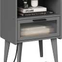 Nightstand with Charging Station, Bedside Tables Grey End Table Side Table with 2 Tiers Storage Space, for Bedroom Living Room CAMLBZ07ZE, 11.8"D x 15"W x 23.3"H