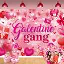 Galentine Gang Banner Backdrop 7x5FT Galentines Day Pink Cosmetics Love Heart Photography Background Valentines Girls Bestie Friend Theme Party Decorations Photo Props