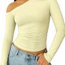 ForeFair Women Sexy Off The Shoulder Long Sleeve Top Y2k Ruched Going Out Tops Cute Slim Fit Fall T-Shirts (Small)