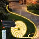 50Ft Solar LED Strip Lights Outdoor, 540 LED Long Strip Lights IP68 Fully Waterproof Acrylic Tape with Remote Self-adhesive, Cuttable Auto ON/OFF Rope Lights for Patio Pool Camping Decor (Warm White)