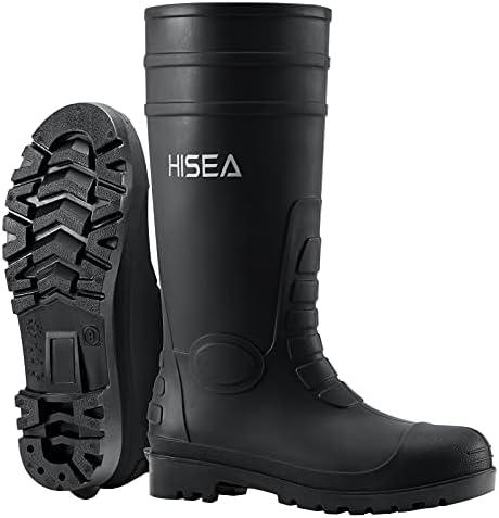 HISEA Men's Steel Toe Rain Boots PVC Rubber Boots, Waterproof Garden Fishing Outdoor Work Boots, Durable Slip Resistant Knee Boots for Agriculture and Industrial Working Size 10