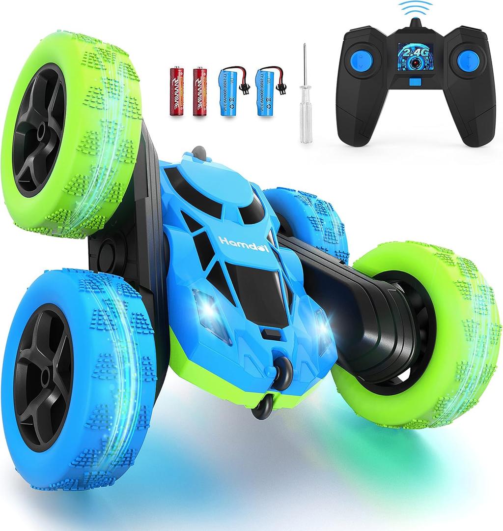 Hamdol Remote Control Car for Kids, 360 Rotating Double-Sided RC Car with LED Headlights, 4WD 2.4GHz Electric Rechargeable Toy Vehicle for Boys and Girls, Perfect Birthday