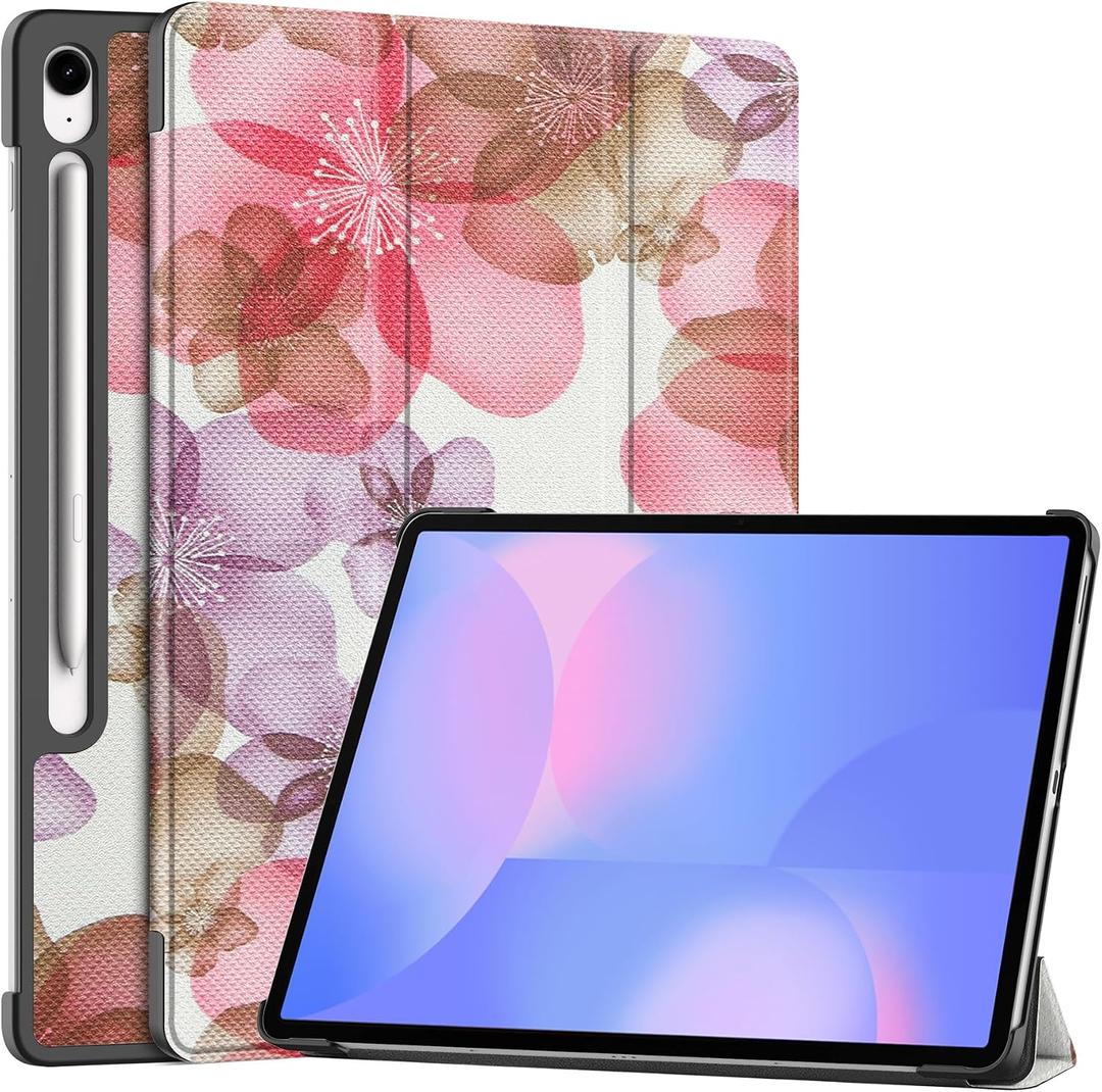 2 x Lightweight Trifold Smart Case for Samsung Galaxy Tab S10 FE+/ S10 FE Plus 2025 13.1 Inch, Auto Wake/Sleep Cover with Stand Flower