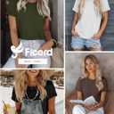 Ficerd 4 Pack Women's Cotton T Shirts Casual Short Sleeve Tunic Tops Crewneck Plain Summer Loose Fit Rolled Sleeve Basic Tee (S)