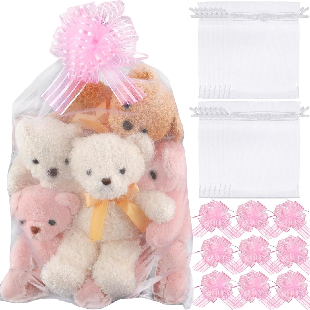 SilTriangle 6 Sets 30 x 40 Inches Extra Large White Organza Fabric Bags with Pull Bow for Gift Basket Large Organza Gift Wrapping Mesh Drawstring Bag for Christmas Wedding Bridal Baby Shower Easter (1 Count (Pack of 6))