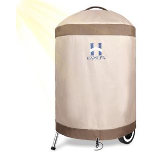 HAMLER Round Barbecue Cover, 39 Inch Small Smoker Cover, Heavy Duty Waterproof Outdoor Grill Cover Fits Weber, Charcoal Kettle, Masterbuilt, Dyna-Glo, Brown & Beige
