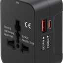 Travel Adapter USB C, Universal All in One Worldwide Travel Adapter Fast Charge GaN PD3.0 Type C USB-A Quick Charging Ports Power Converters Wall Charger AC Power Plug Adapter for USA EU UK AUS Black