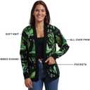 Wicked Witch Hat All-Over Print Women's Black Long Sleeve Cardigan (Green, XL)