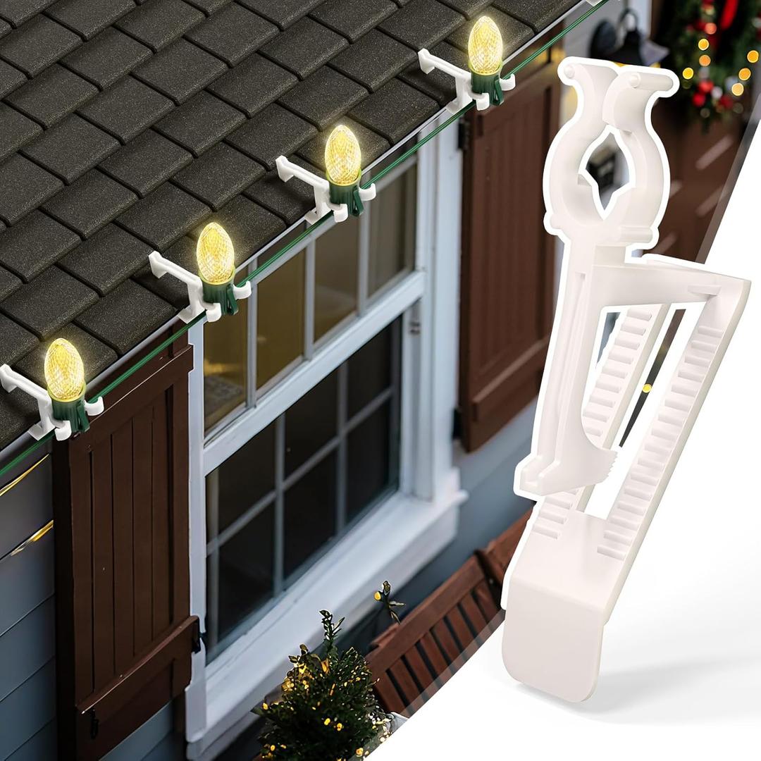 Minetom 200 Pack All-in-One Christmas Light Clip for C7 C9 Christmas String Lights, Christmas Light Plastic Clips for Roof and Gutter, Shingle Clips Outdoor