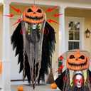 Sound Activated 39" Halloween Animatronics Pumpkin Ghost with Rising and Falling Skull, Red LED Eyes & Scary Sounds, Spooky Halloween Decorations for Haunted House Outdoor Porch Yard Display Decor