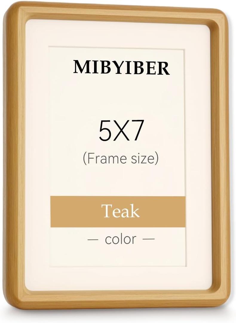 5x7 Picture Frame Wood Natural Solid Teak Photo Frames with 4x6 Mat, Handcrafted Wooden Frame for Tabletop or Wall Mounting Display