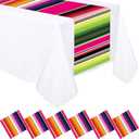 Preboun 12 Pcs Plastic Mexican Table Runner Dia De Los Muertos Serape Table Runner 14 x 108 Mexican Fiesta Colorful Striped Tablecover for Day of The Dead Cinco De Mayo Party Decor (Rose Red Series)