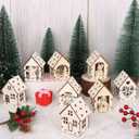 2 x sulanmo 1 Set Christmas Wooden DIY House Xmas Unfinished Wooden Village Mini House Landscape Decors for Xmas Party Tabletop Mantle Decor