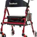 Lightweight Foldable Rollator Walkers with Seat for Seniors, 350 lb Capacity, 5-Position Adjustable Height, Premium Hybrid Rolling Walker - Aluminum and Carbon Steel (Red)