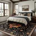 RELEANY Area Rugs 6'x9' Washable Non-Slip, Floral Vintage Distress Print Pattern Medallion Carpet for Living Room Bedroom Dining Room, Black Colorful Floral Dark Tan