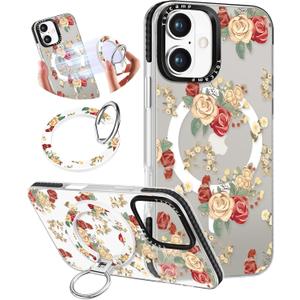 Toycamp for iPhone 16 Plus Case Compatible with Magsafe - Cute Design 360 Magnetic Ring Holder Stand Kickstand Funny Watercolor Flower Girly Pretty Fashion TPU Phone Covers for Women Tenn Girls