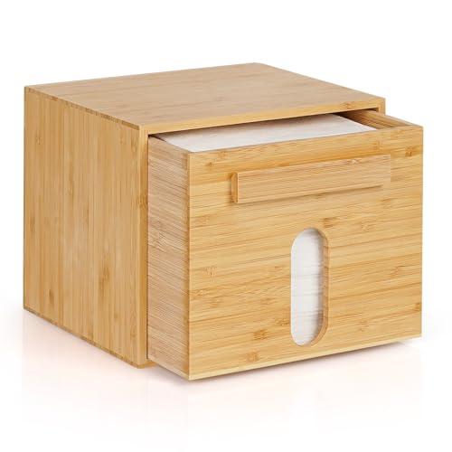 Disposable Face Towel Holder Bamboo Storage Box, Facial Towels Container Box with Drawer, Clean Towel XL Organizer for Bathroom(Excluding Facial Towels)
