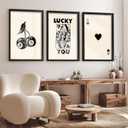 Heiple Framed Set of 3 Poker Wall Art Lucky You Poster, Trendy Retro Wall Art for Queen of Hearts Wall Art Rustic Vintage Farmhouse Home Wall Decor (Black, 16"x24")