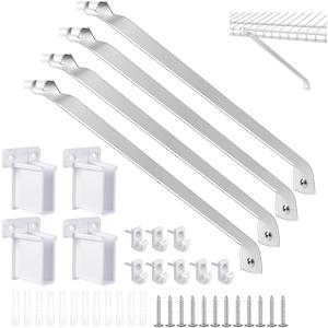 16inch Support Brackets for Wire Shelving Set, 4 Pcs Wire Shelf Brackets with 8 Wire Shelf Hooks and 4 End Bracket for Installation Wire Shelving Support Closet Wire Set
